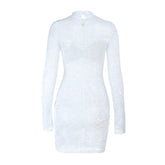Long sleeve lace see through ruched mini dress | Festival Outfits Women
