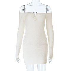 Long sleeve off shoulder textured mini dress | Festival Outfits Women