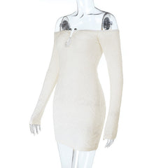 Long sleeve off shoulder textured mini dress | Festival Outfits Women