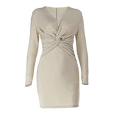 V neck ruched long sleeve mini dress | Festival Outfits Women