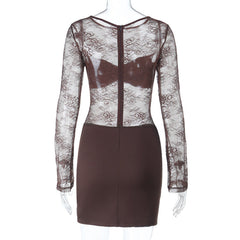 Long sleeve ruched lace zip-up mini dress | Festival Outfits Women