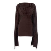 Long flared sleeve solid ruched mini dress | Festival Outfits Women