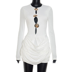 Long sleeve ruched hollow out cut out mini dress | Festival Outfits Women