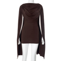 Long flared sleeve solid ruched mini dress | Festival Outfits Women
