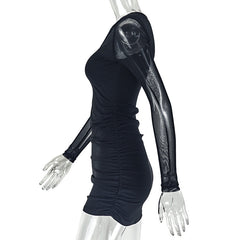Long sleeve flower applique ruched mini dress | Festival Outfits Women