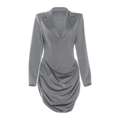 Turnover collar v neck long sleeve ruched mini dress | Festival Outfits Women