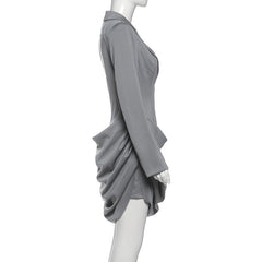 Turnover collar v neck long sleeve ruched mini dress | Festival Outfits Women