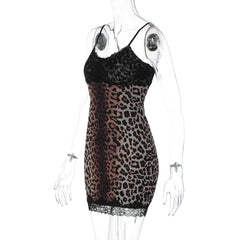 Leopard print v neck lace hem cami mini dress | Festival Outfits Women | Leopard Print Mini Dress