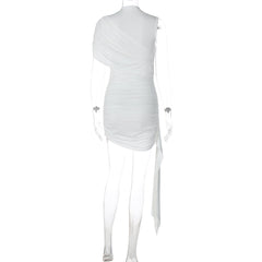 Ruched one shoulder solid high neck mini dress | Festival Outfits Women