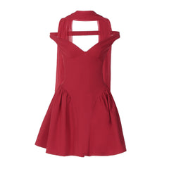 V neck off shoulder solid zip-up mini dress | Festival Outfits Women