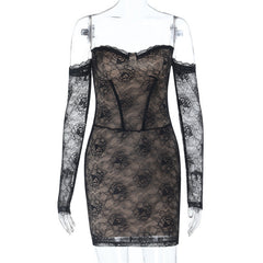 Long sleeve lace off shoulder mini dress | Festival Outfits Women