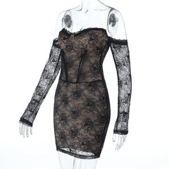 Long sleeve lace off shoulder mini dress | Festival Outfits Women