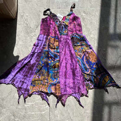 Self tie v neck print lace patchwork cami mini dress | Festival Outfits Women