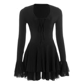 V neck self tie long flared sleeve mini dress | Festival Outfits Women