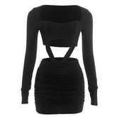 Long sleeve ruched hollow out cut out mini dress | Festival Outfits Women