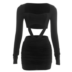 Long sleeve ruched hollow out cut out mini dress | Festival Outfits Women
