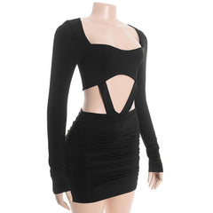 Long sleeve ruched hollow out cut out mini dress | Festival Outfits Women