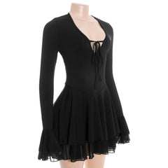 V neck self tie long flared sleeve mini dress | Festival Outfits Women
