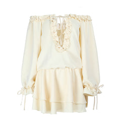 Long sleeve v neck drawstring mini dress | Festival Outfits Women