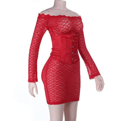 Off shoulder long sleeve lace corset lace up 2 piece mini dress | Festival Outfits Women