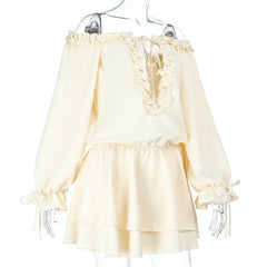 Long sleeve v neck drawstring mini dress | Festival Outfits Women
