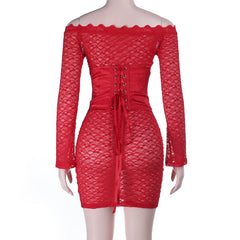Off shoulder long sleeve lace corset lace up 2 piece mini dress | Festival Outfits Women