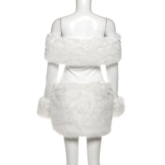 Off shoulder long sleeve fluffy mini dress | Festival Outfits Women