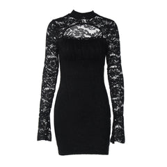 Long sleeve lace hollow out button cut out mini dress | Festival Outfits Women