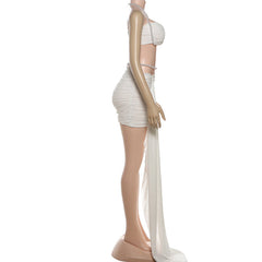 Halter beaded ruched mesh mini dress | Festival Outfits Women