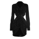 Glitter long sleeve v neck hollow out cut out mini dress | Festival Outfits Women