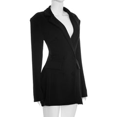 Long sleeve turnover collar solid mini dress | Festival Outfits Women