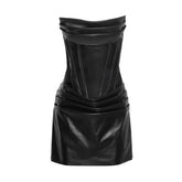 Pleated PU leather zip-up cami mini dress | Festival Outfits Women