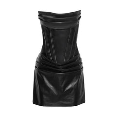 Pleated PU leather zip-up cami mini dress | Festival Outfits Women