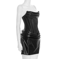 Pleated PU leather zip-up cami mini dress | Festival Outfits Women