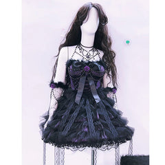 Bowknot mesh ruffle fluffy gloves mini dress | Festival Outfits Women