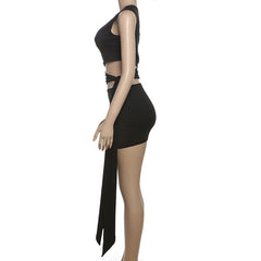 One shoulder hollow out knotted solid cut out mini dress | Festival Outfits Women