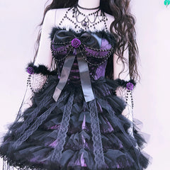 Bowknot mesh ruffle fluffy gloves mini dress | Festival Outfits Women