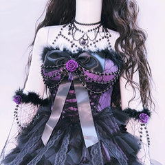 Bowknot mesh ruffle fluffy gloves mini dress | Festival Outfits Women