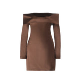 Off shoulder long sleeve zip-up solid mini dress | Festival Outfits Women