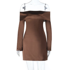 Off shoulder long sleeve zip-up solid mini dress | Festival Outfits Women