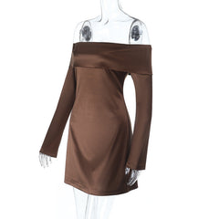 Off shoulder long sleeve zip-up solid mini dress | Festival Outfits Women