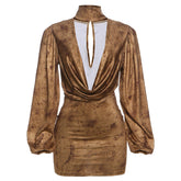 Cowl neck long sleeve high neck ruched mini dress | Festival Outfits Women