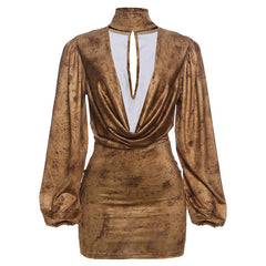 Cowl neck long sleeve high neck ruched mini dress | Festival Outfits Women