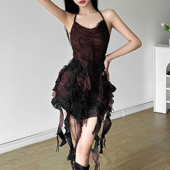 Halter backless tie dye ruffle mini dress | Festival Outfits Women