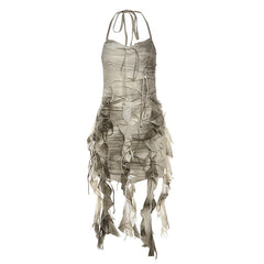 Halter backless tie dye ruffle mini dress | Festival Outfits Women