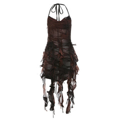 Halter backless tie dye ruffle mini dress | Festival Outfits Women