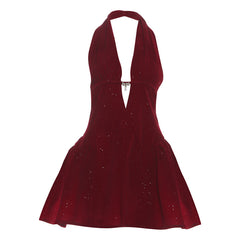 Halter deep v neck backless glitter mini dress | Festival Outfits Women