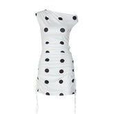 Off shoulder polka dot drawstring mini dress | Festival Outfits Women