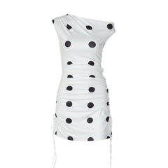 Off shoulder polka dot drawstring mini dress | Festival Outfits Women
