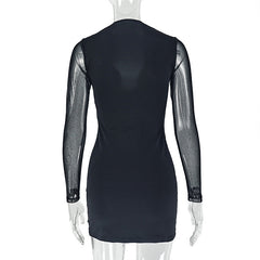 Long sleeve mesh patchwork padded mini dress | Festival Outfits Women